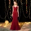 Bling Bling Bordeaux Robe De Soirée 2019 Trompette / Sirène Bretelles Spaghetti Sans Manches Glitter Paillettes Longue Volants Dos Nu Robe De Ceremonie