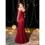 Bling Bling Bordeaux Robe De Soirée 2019 Trompette / Sirène Bretelles Spaghetti Sans Manches Glitter Paillettes Longue Volants Dos Nu Robe De Ceremonie