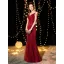 Bling Bling Bordeaux Robe De Soirée 2019 Trompette / Sirène Bretelles Spaghetti Sans Manches Glitter Paillettes Longue Volants Dos Nu Robe De Ceremonie
