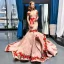 Luxury / Gorgeous Pearl Pink Lace Evening Dresses  2023 Trumpet / Mermaid Off-The-Shoulder Short Sleeve Appliques Embroidered Flower Sash Court Train Ruffle Backless Formal Dresses