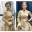 Glitzernden Gold Pailletten Roter Teppich Abendkleider 2023 A Linie One-Shoulder Lange Ärmel Stoffgürtel Applikationen Blumen Perlenstickerei Kapelle-Schleppe Rüschen Rückenfreies