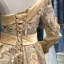 Glitzernden Gold Pailletten Roter Teppich Abendkleider 2023 A Linie One-Shoulder Lange Ärmel Stoffgürtel Applikationen Blumen Perlenstickerei Kapelle-Schleppe Rüschen Rückenfreies