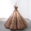 Luxury / Gorgeous Gold Brown Dancing Prom Dresses 2023 Ball Gown Spaghetti Straps Sleeveless Appliques Lace Beading Pearl Floor-Length / Long Ruffle Backless