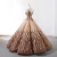 Luxury / Gorgeous Gold Brown Dancing Prom Dresses 2023 Ball Gown Spaghetti Straps Sleeveless Appliques Lace Beading Pearl Floor-Length / Long Ruffle Backless
