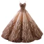 Luxury / Gorgeous Gold Brown Dancing Prom Dresses 2023 Ball Gown Spaghetti Straps Sleeveless Appliques Lace Beading Pearl Floor-Length / Long Ruffle Backless