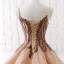 Luxury / Gorgeous Gold Brown Dancing Prom Dresses 2023 Ball Gown Spaghetti Straps Sleeveless Appliques Lace Beading Pearl Floor-Length / Long Ruffle Backless