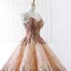 Luxury / Gorgeous Gold Brown Dancing Prom Dresses 2023 Ball Gown Spaghetti Straps Sleeveless Appliques Lace Beading Pearl Floor-Length / Long Ruffle Backless