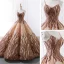 Luxury / Gorgeous Gold Brown Dancing Prom Dresses 2023 Ball Gown Spaghetti Straps Sleeveless Appliques Lace Beading Pearl Floor-Length / Long Ruffle Backless