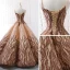 Luxury / Gorgeous Gold Brown Dancing Prom Dresses 2023 Ball Gown Spaghetti Straps Sleeveless Appliques Lace Beading Pearl Floor-Length / Long Ruffle Backless