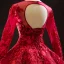 Luxury / Gorgeous Red Bridal Wedding Dresses 2023 Ball Gown See-through Scoop Neck Long Sleeve Backless Heart-shaped Flower Appliques Lace Chapel Train Ruffle