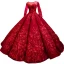 Luxury / Gorgeous Red Bridal Wedding Dresses 2023 Ball Gown See-through Scoop Neck Long Sleeve Backless Heart-shaped Flower Appliques Lace Chapel Train Ruffle
