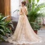 Luxe Champagne Été La Mariée Robe De Mariée 2020 Princesse Transparentes Encolure Carrée Sans Manches Dos Nu Papillon Appliques En Dentelle Tribunal Train Volants