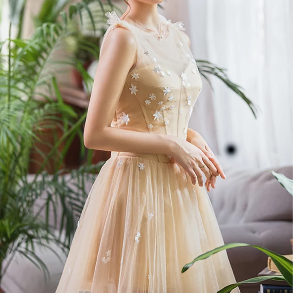 Luxe Champagne Été La Mariée Robe De Mariée 2020 Princesse Transparentes Encolure Carrée Sans Manches Dos Nu Papillon Appliques En Dentelle Tribunal Train Volants
