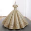 Sparkly Gold Dancing Prom Dresses 2023 Ball Gown Off-The-Shoulder Short Sleeve Floor-Length / Long Ruffle Backless Formal Dresses