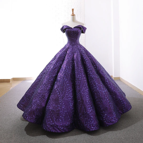 Sparkly Gold Dancing Prom Dresses 2023 Ball Gown Off-The-Shoulder Short Sleeve Floor-Length / Long Ruffle Backless Formal Dresses