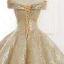 Sparkly Gold Dancing Prom Dresses 2023 Ball Gown Off-The-Shoulder Short Sleeve Floor-Length / Long Ruffle Backless Formal Dresses
