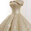 Sparkly Gold Dancing Prom Dresses 2023 Ball Gown Off-The-Shoulder Short Sleeve Floor-Length / Long Ruffle Backless Formal Dresses