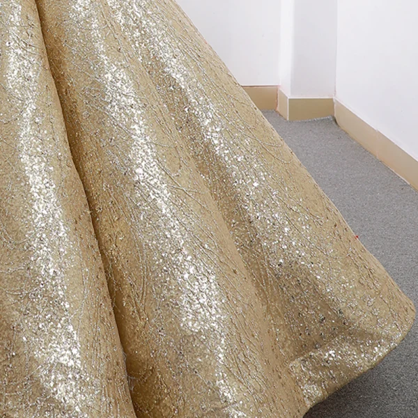 Sparkly Gold Dancing Prom Dresses 2023 Ball Gown Off-The-Shoulder Short Sleeve Floor-Length / Long Ruffle Backless Formal Dresses