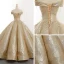Sparkly Gold Dancing Prom Dresses 2023 Ball Gown Off-The-Shoulder Short Sleeve Floor-Length / Long Ruffle Backless Formal Dresses