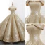 Sparkly Gold Dancing Prom Dresses 2023 Ball Gown Off-The-Shoulder Short Sleeve Floor-Length / Long Ruffle Backless Formal Dresses