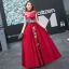 Chinese style Burgundy See-through Evening Dresses  2018 A-Line / Princess High Neck Short Sleeve Embroidered Bow Sash Floor-Length / Long Ruffle Backless Formal Dresses
