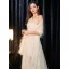 Elegant Champagne Evening Dresses  With Shawl 2019 A-Line / Princess Strapless Sleeveless Glitter Polyester Floor-Length / Long Ruffle Backless Formal Dresses