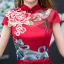 Chinese style Burgundy See-through Evening Dresses  2018 A-Line / Princess High Neck Short Sleeve Embroidered Bow Sash Floor-Length / Long Ruffle Backless Formal Dresses