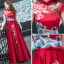Chinese style Burgundy See-through Evening Dresses  2018 A-Line / Princess High Neck Short Sleeve Embroidered Bow Sash Floor-Length / Long Ruffle Backless Formal Dresses