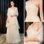 Elegant Champagne Evening Dresses  With Shawl 2019 A-Line / Princess Strapless Sleeveless Glitter Polyester Floor-Length / Long Ruffle Backless Formal Dresses