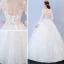 Abordable Blanche Percé Robe De Mariée 2017 Robe Boule Encolure Dégagée Manches Longues Dos Nu Appliques En Dentelle Longue