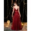 Bling Bling Bordeaux Robe De Soirée 2019 Princesse Bretelles Spaghetti Sans Manches Métal Ceinture Glitter Polyester Longue Volants Dos Nu Robe De Ceremonie