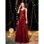 Bling Bling Bordeaux Robe De Soirée 2019 Princesse Bretelles Spaghetti Sans Manches Métal Ceinture Glitter Polyester Longue Volants Dos Nu Robe De Ceremonie