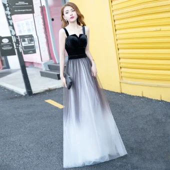Moderne Mode Noire Dégradé De Couleur Blanche Daim Robe De Soirée 2018 Princesse Épaules Sans Manches Longue Volants Dos Nu Robe De Ceremonie