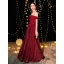 Bling Bling Burgunderrot Abendkleider 2019 A Linie Off Shoulder Kurze Ärmel Glanz Polyester Lange Rüschen Rückenfreies Festliche Kleider