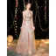 Modern / Fashion Champagne Evening Dresses  2019 A-Line / Princess One-Shoulder Sleeveless Metal Sash Glitter Sequins Floor-Length / Long Ruffle Backless Formal Dresses