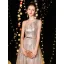 Modern / Fashion Champagne Evening Dresses  2019 A-Line / Princess One-Shoulder Sleeveless Metal Sash Glitter Sequins Floor-Length / Long Ruffle Backless Formal Dresses