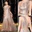 Modern / Fashion Champagne Evening Dresses  2019 A-Line / Princess One-Shoulder Sleeveless Metal Sash Glitter Sequins Floor-Length / Long Ruffle Backless Formal Dresses