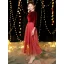 Chic / Beautiful Burgundy Suede Homecoming Graduation Dresses 2019 A-Line / Princess Square Neckline 3/4 Sleeve Glitter Tulle Tea-length Ruffle Formal Dresses
