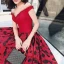 Luxury / Gorgeous Burgundy Prom Dresses 2018 A-Line / Princess See-through Scoop Neck Cap Sleeves Rhinestone Printing Flower Satin Sweep Train Ruffle Backless Formal Dresses