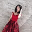 Luxury / Gorgeous Burgundy Prom Dresses 2018 A-Line / Princess See-through Scoop Neck Cap Sleeves Rhinestone Printing Flower Satin Sweep Train Ruffle Backless Formal Dresses