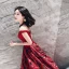 Luxury / Gorgeous Burgundy Prom Dresses 2018 A-Line / Princess See-through Scoop Neck Cap Sleeves Rhinestone Printing Flower Satin Sweep Train Ruffle Backless Formal Dresses