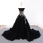 Élégant Noire Daim Robe De Soirée 2018 Princesse Bustier Sans Manches Perlage Ceinture Chapel Train Volants Dos Nu Robe De Ceremonie