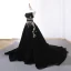 Élégant Noire Daim Robe De Soirée 2018 Princesse Bustier Sans Manches Perlage Ceinture Chapel Train Volants Dos Nu Robe De Ceremonie