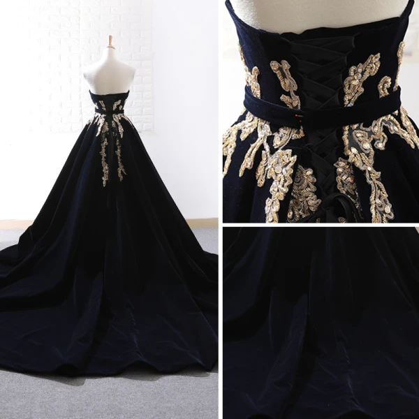 Élégant Noire Daim Robe De Soirée 2018 Princesse Bustier Sans Manches Perlage Ceinture Chapel Train Volants Dos Nu Robe De Ceremonie