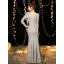 Bling Bling Silber Abendkleider 2019 Meerjungfrau V-Ausschnitt 3/4 Ärmel Glanz Polyester Gespaltete Front Lange Rüschen Rückenfreies Festliche Kleider