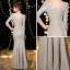Bling Bling Silber Abendkleider 2019 Meerjungfrau V-Ausschnitt 3/4 Ärmel Glanz Polyester Gespaltete Front Lange Rüschen Rückenfreies Festliche Kleider