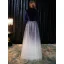 Chic / Beautiful Navy Blue Suede Evening Dresses  2019 A-Line / Princess V-Neck Long Sleeve Floor-Length / Long Ruffle Formal Dresses