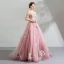Stunning Candy Pink Prom Dresses 2019 Ball Gown Off-The-Shoulder Puffy Short Sleeve Appliques Lace Floor-Length / Long Ruffle Backless Formal Dresses