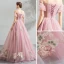 Stunning Candy Pink Prom Dresses 2019 Ball Gown Off-The-Shoulder Puffy Short Sleeve Appliques Lace Floor-Length / Long Ruffle Backless Formal Dresses