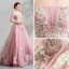 Stunning Candy Pink Prom Dresses 2019 Ball Gown Off-The-Shoulder Puffy Short Sleeve Appliques Lace Floor-Length / Long Ruffle Backless Formal Dresses